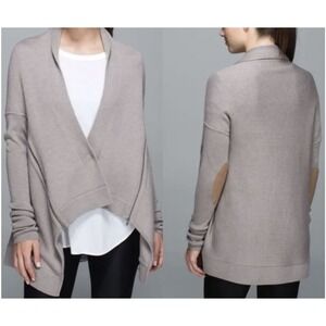 Lululemon Cardigan Sweater Women's Size 12 XL Taupe Suede Elbow Atheisure